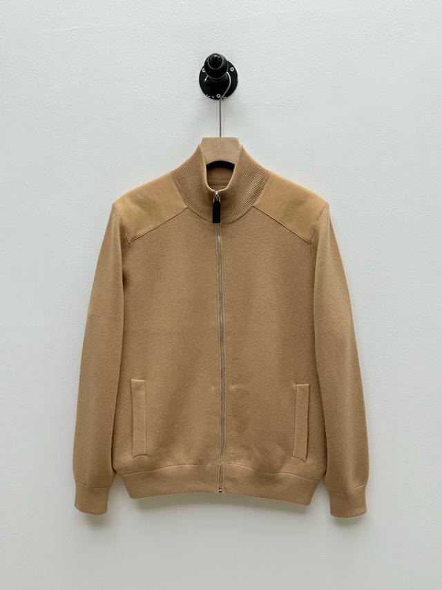 pr Leather-trimmed cashmere blend zip-up cardigan, OEM factory production Autumn