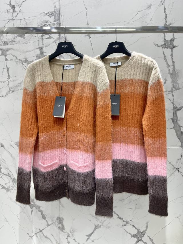 Fendi Mohair Color-Block Gradient Relaxed Style Knit Cardigan Fendi is truly ama