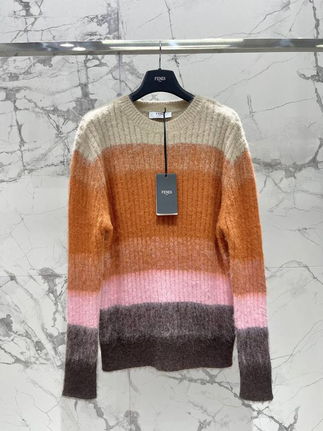Fendi Mohair Color-Blocked Gradient Lazy Style Knit Top Fendi truly lives up to