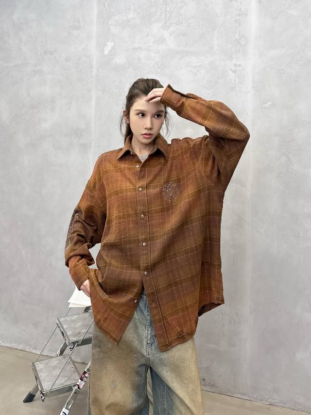 Chrome Hearts | New plaid shirt, garment-washed, spray-painted, and finished wi