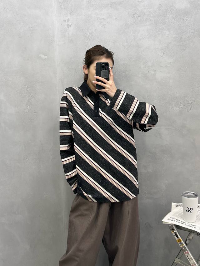 Acne | New long-sleeved polo shirt, finished with a garment-washed and softened