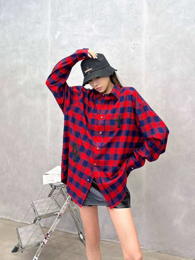 Chrome Hearts | New plaid shirt, ready-to-wear with hand-embroidered cross labe