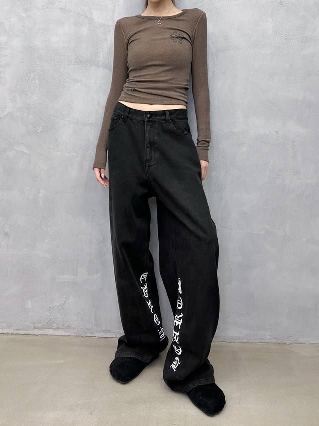 Chrome Hearts | New Jeans, garment washed with symmetrical embroidery, warm fle