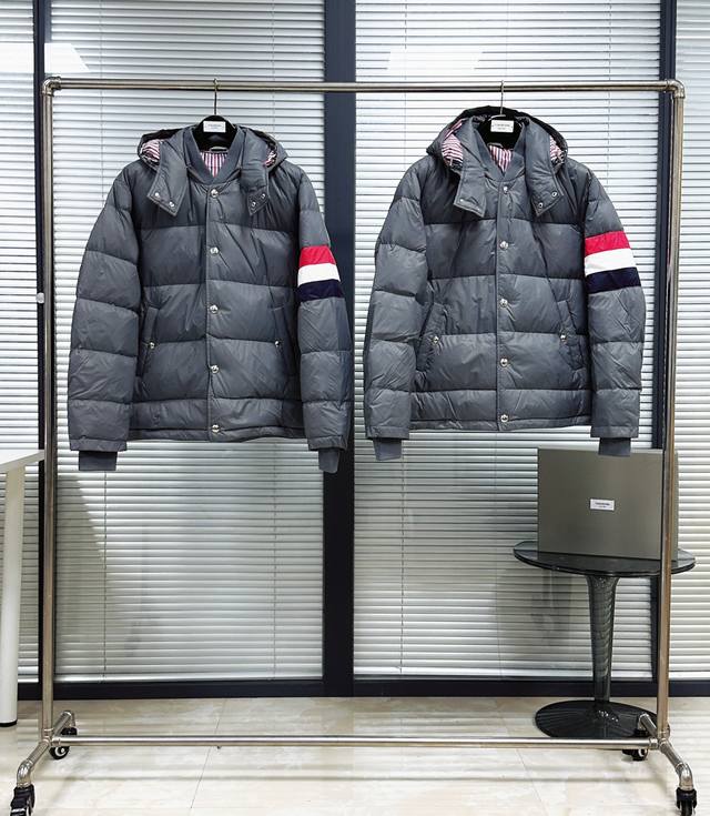 Outerwear Tb Red, White, Blue, and Black Three-Stripe Hooded Down Jacket 100% N