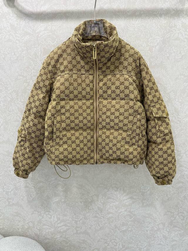 Gucc*25 Autumn/Winter New Jacquard Rhinestone Down Jacket, 90% White Duck Down,