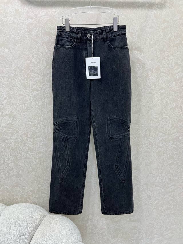 Chan*L 25K High-End Handcrafted Series Bow Embossed Denim Pants, High Sheet! The