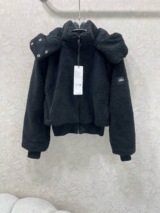 Alo*25 New Teddy Plush Flight Jacket, Korean Style, Loose Fit, Alo Logo on Sleev