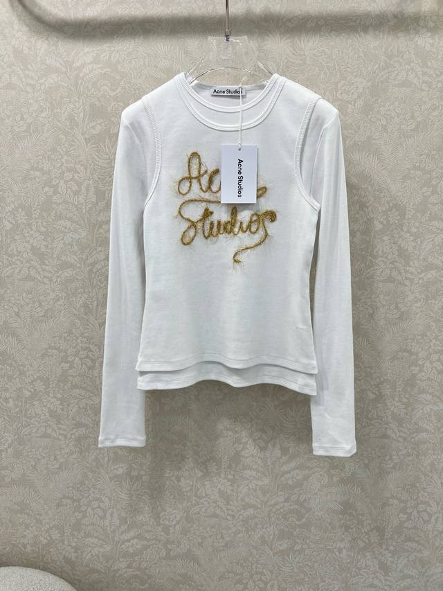 Acne 2025 New Letter Faux Two-Piece Long-Sleeve American Hot Girl Style. Its fau