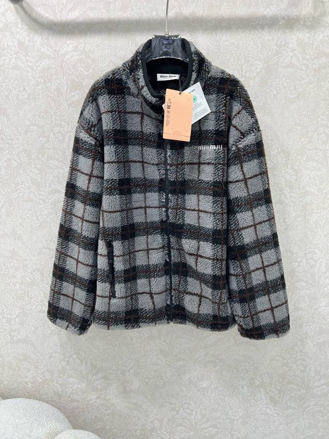 Miumi* 2025 Autumn/Winter New Preppy Style Fleece Plaid Coat, High-Fit! Made of
