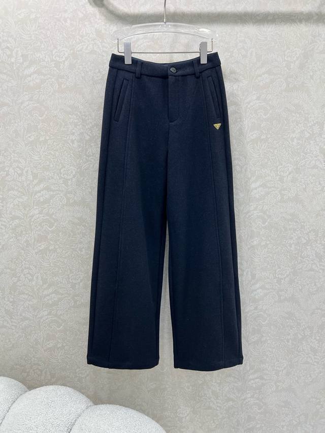 prad* 2025 New Thick Solid Color Wide-Leg Trousers. Classic triangle label decor