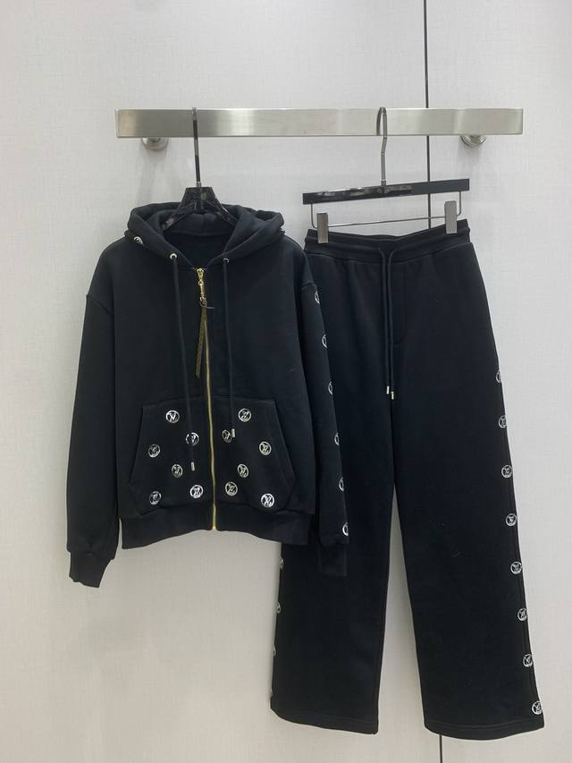 Highly recommend Lv*2025 Autumn/Winter New Hooded Rhinestone Sweatshirt Jacket