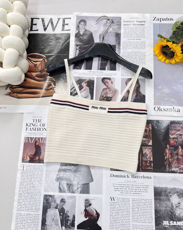 Miu Miu 25Ss Spring/Summer New Arrival: Micro-logo Knit Camisole and Skirt Combi