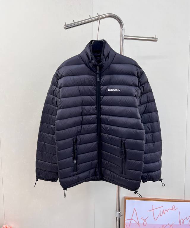 Miumiu 2025 New Stand Collar Letter Embroidery Zipper Down Jacket, made of custo