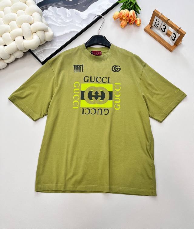 Gucci 2025Ss New Heavy-Duty Color-Print Crew Neck Short-Sleeve T-Shirt, Custom Y