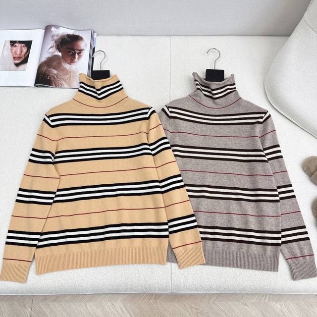 Bur 25Ss Autumn/Winter Newest Classic Color-Blocked Striped Turtleneck Base Laye