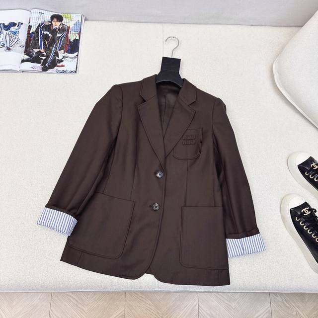Exclusive~ Miu 25Ss Autumn/Winter Newest Maillard Color Logo Blazer. A Miu-style