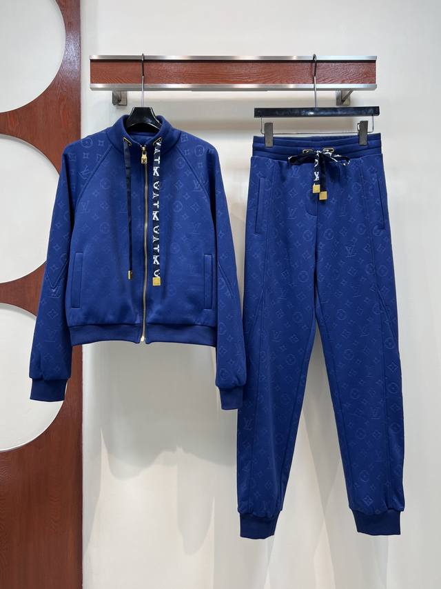 L's 2025 Autumn/Winter New Monogram Jacquard Tracksuit Drawstring Stand Collar Z