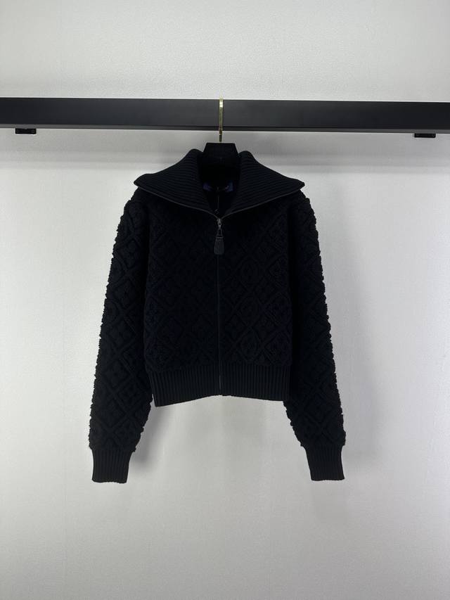 Lv*New Arrival Details Autumn/Winter New Jacquard Knitted Collar Zipper Cardigan