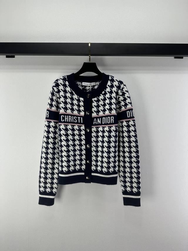 Dior New Arrival Details Autumn/Winter New Crew Neck Knit Cardigan, black and wh