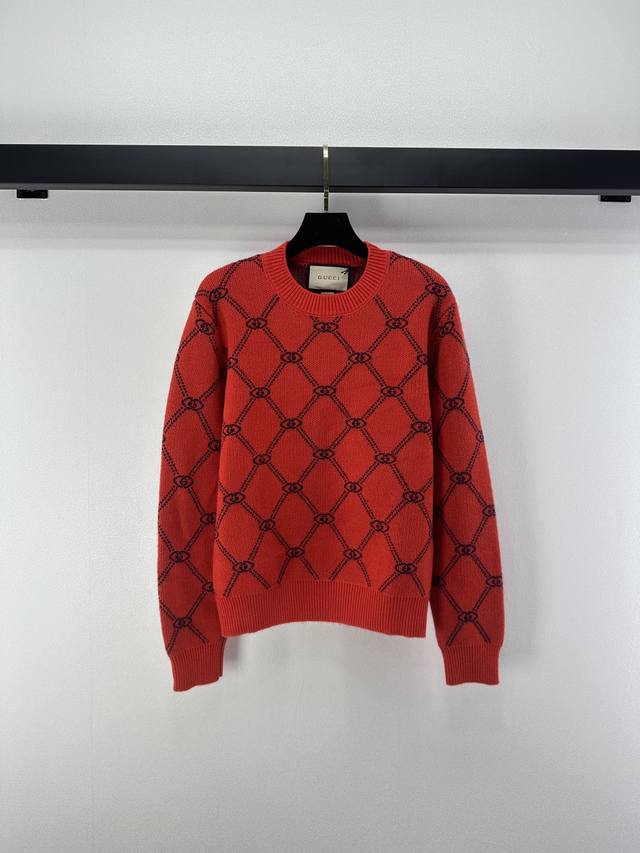 Gucci New Arrival Details Autumn/Winter New Double G Jacquard Red Long-Sleeve Sw