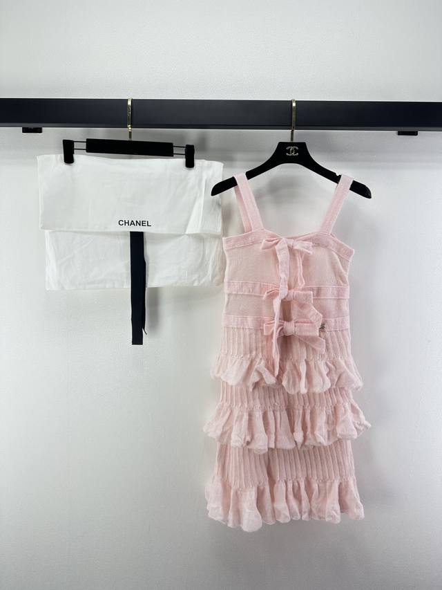 Chanel New Arrival Details Autumn/Winter New Pink Camisole Dress with Bow - Soft