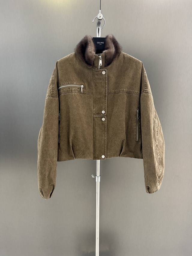 Celin Autumn/Winter New High-Quality Retro Washed Denim Down Jacket Featuring im