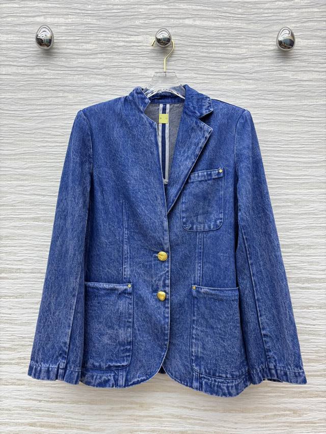 Sch's 2025 New Style Irregular Button Denim Suit Jacket. The elegant suit-style