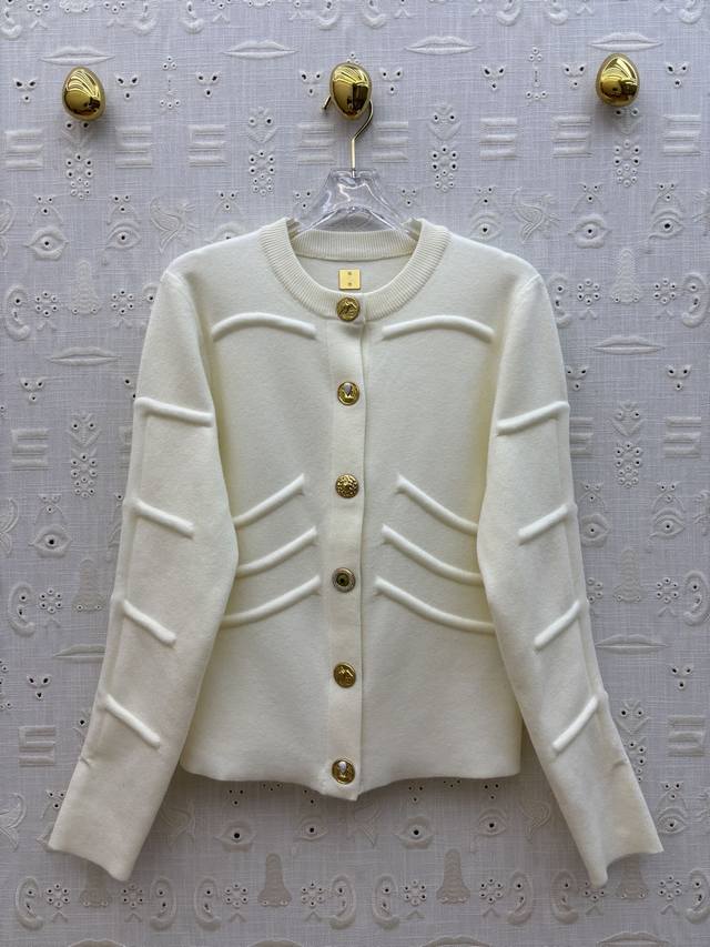 Sch's 2025 Autumn/Winter New Rib Stripe Design Crew Neck Knit Cardigan, Custom-M