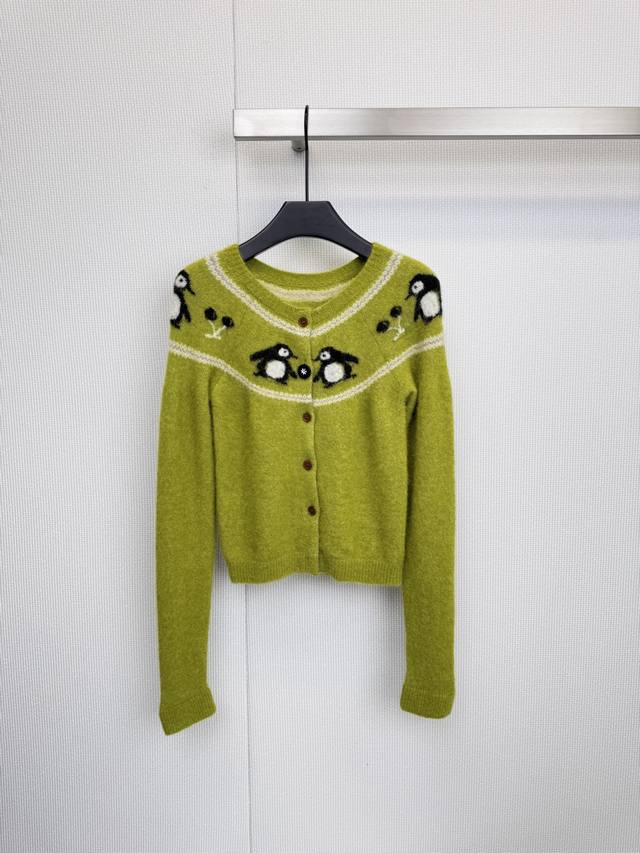 Marchen Alpaca Wool Penguin Jacquard Cardigan, a chic and comforting piece. Made