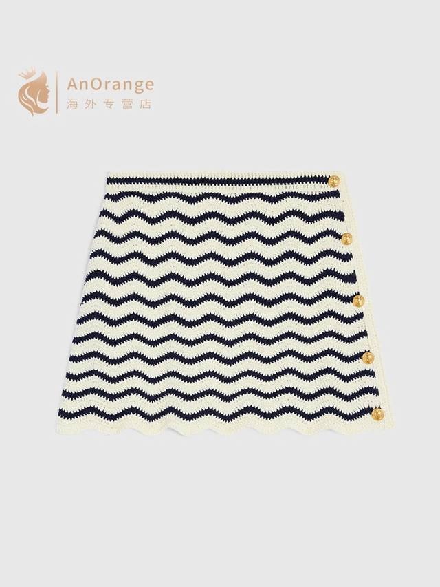 Celin* New High-End Custom Side Single-Breasted Gold Buckle Navy Blue Wave Patte