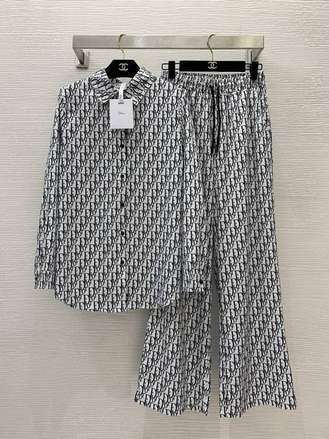 Dio* New Letter Logo Print Fashionable Two-Piece Set! Loose Fit Button-Down Coll