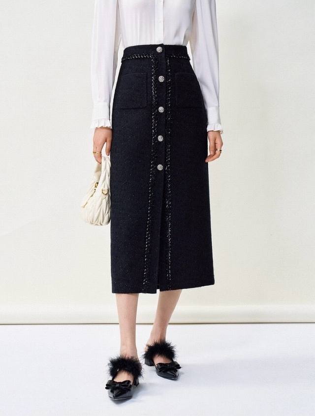 Chane* New Elegant and Sophisticated Long Skirt in Silver Thread Blend Fabric, H