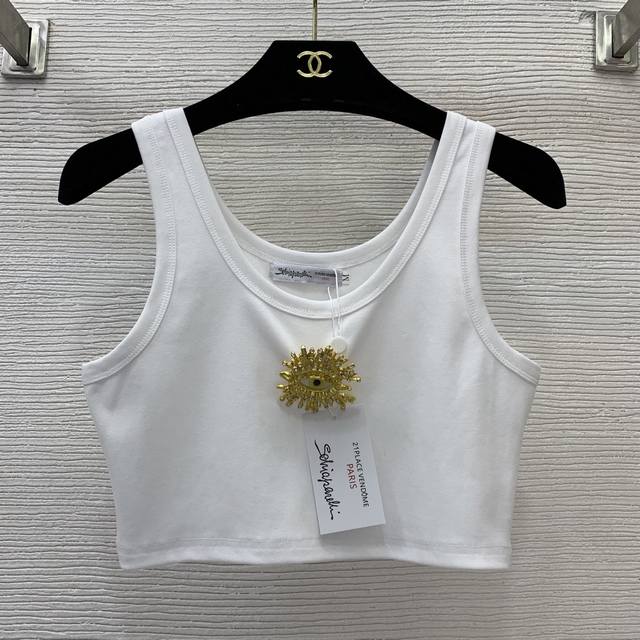 Schiapare*Li New Style Gold Eye Brooch Decorated Short Versatile Vest with Webbi