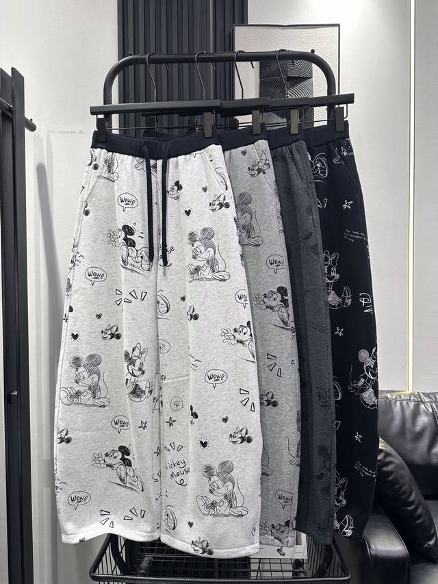 Mickey Mouse cartoon all-over print fleece-lined casual sweatpants - super awes