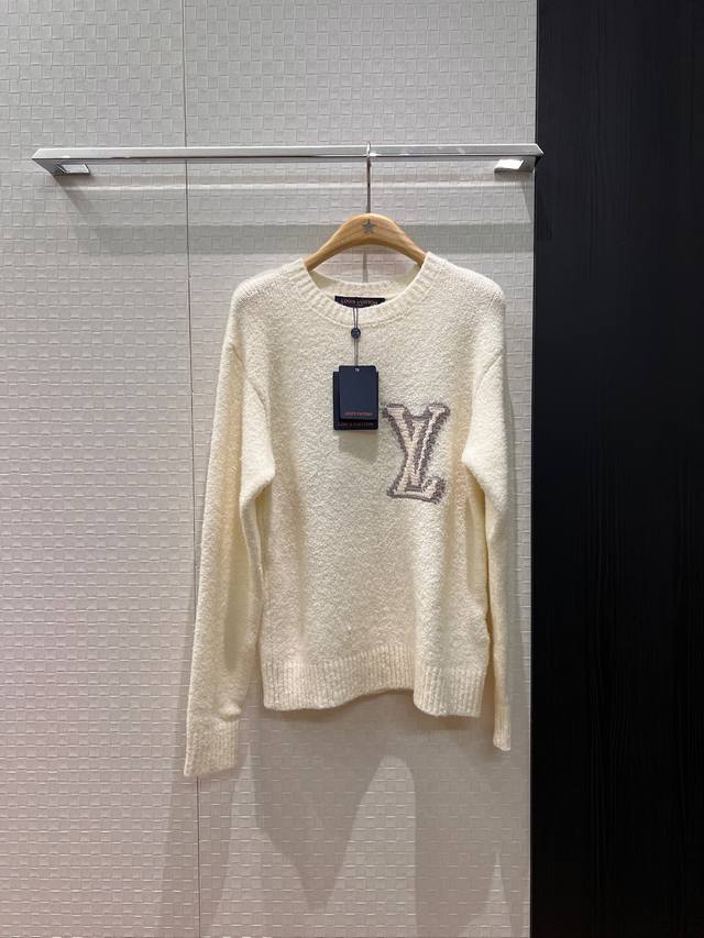 New LV Large Logo Jacquard Crew Neck Sweater, Loose Fit, Soft and Comfortable, F