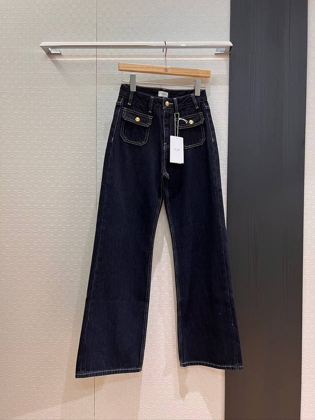 New Arrival Triumph Gold Button Raw Color Jeans, Square Pocket Decoration, Stra