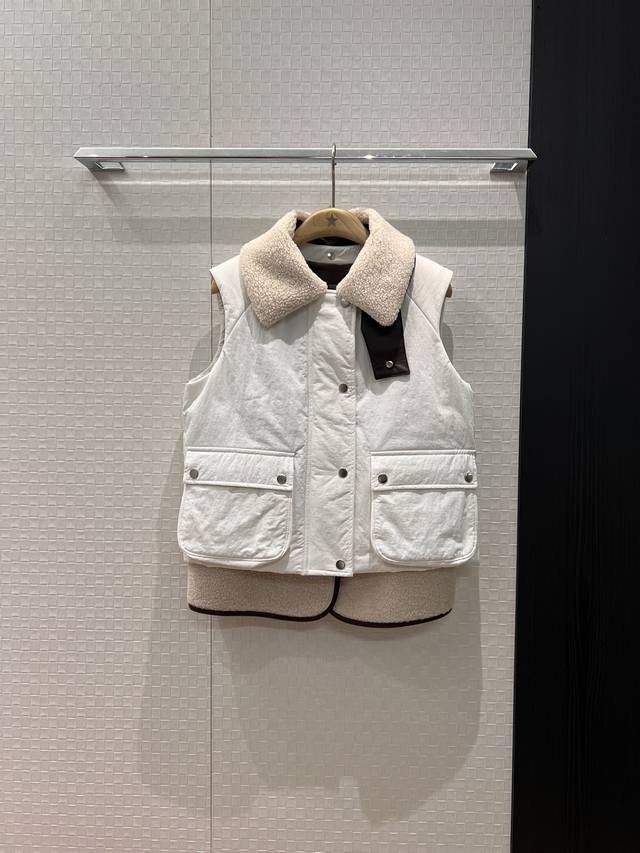 New Loewe Faux Fur Two-Piece Cotton Vest with Color Block Design, Fur Collar De