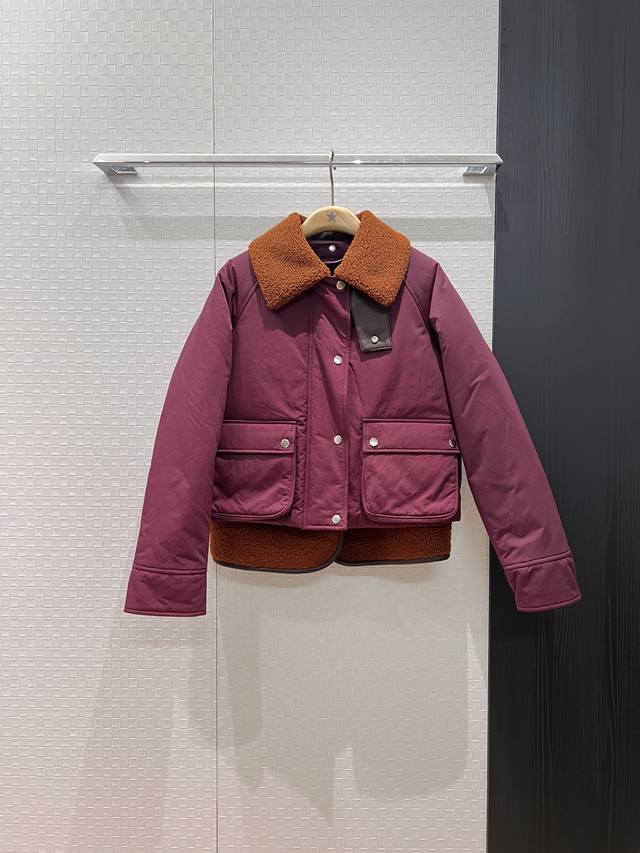 New Loewe Faux Fur Two-Piece Cotton Jacket with Color Block Design, Fur Collar