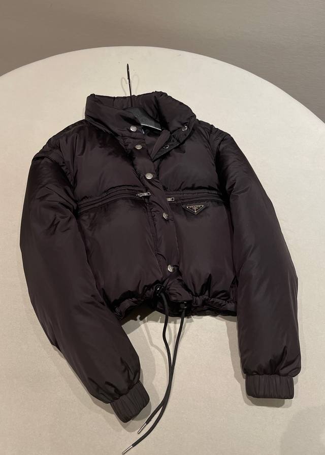 Sizes: 36 38 40 prad* New Re-Nylon Detachable Short Down Jacket Made of waterpr