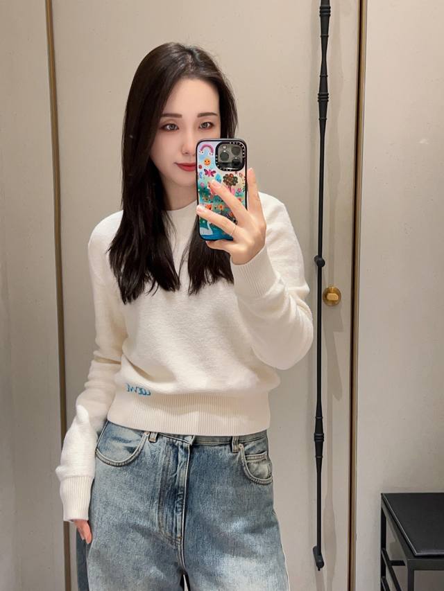 Loew* 25Fw Early Autumn New Letter Embroidery Wool Crew Neck Pullover Sweater |