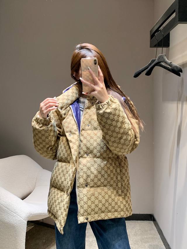 Gucc* 25Fw Autumn/Winter New Monogram Down Jacket with Detachable Sleeves | Excl