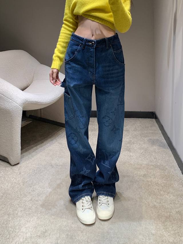 Louis Vuit*On 25Fw Autumn/Winter New Monogram Laser Jacquard Gradient Cargo Jean