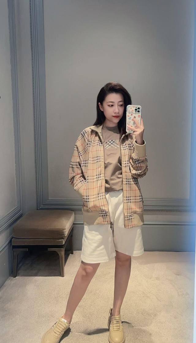 Burberr* 25Fw Autumn/Winter New Classic Plaid Zipper Stand Collar Jacket | Exclu