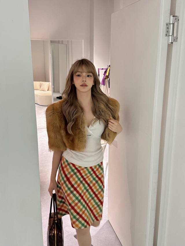 Miumi* 25Fw Autumn/Winter New Runway Style Colorful Plaid Wool Midi Skirt | Excl