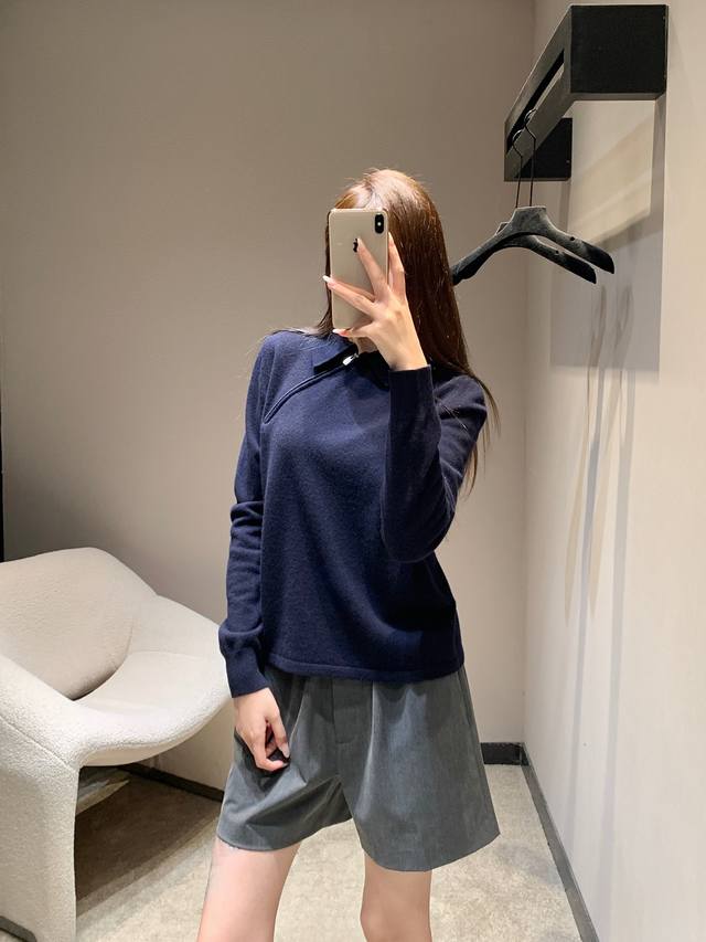 Miumi* 25Fw Early Autumn New Diagonal Zipper Cashmere Knit Polo Shirt | Exclusiv