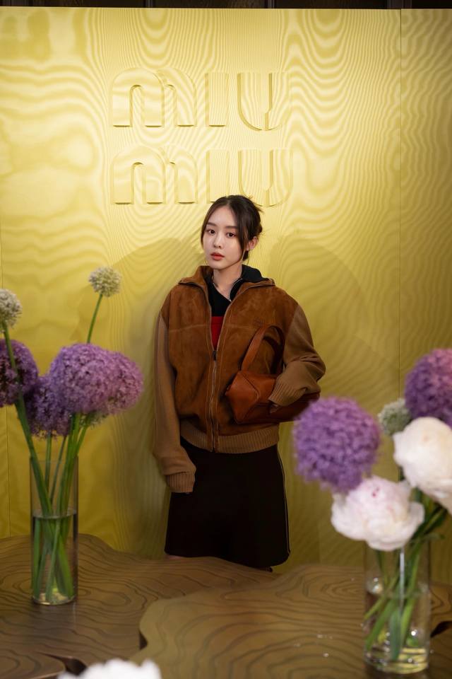 Miu Mi* 25Fw Autumn/Winter New Wool and Leather Color-Blocked Zip-Up Cardigan |