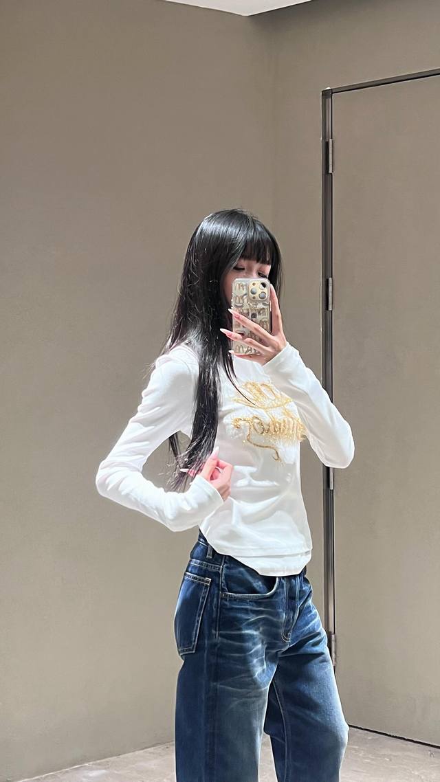 Acne Studi*S 25Fw Autumn/Winter New Gold Rope Embroidery Letter Faux Two-Piece L