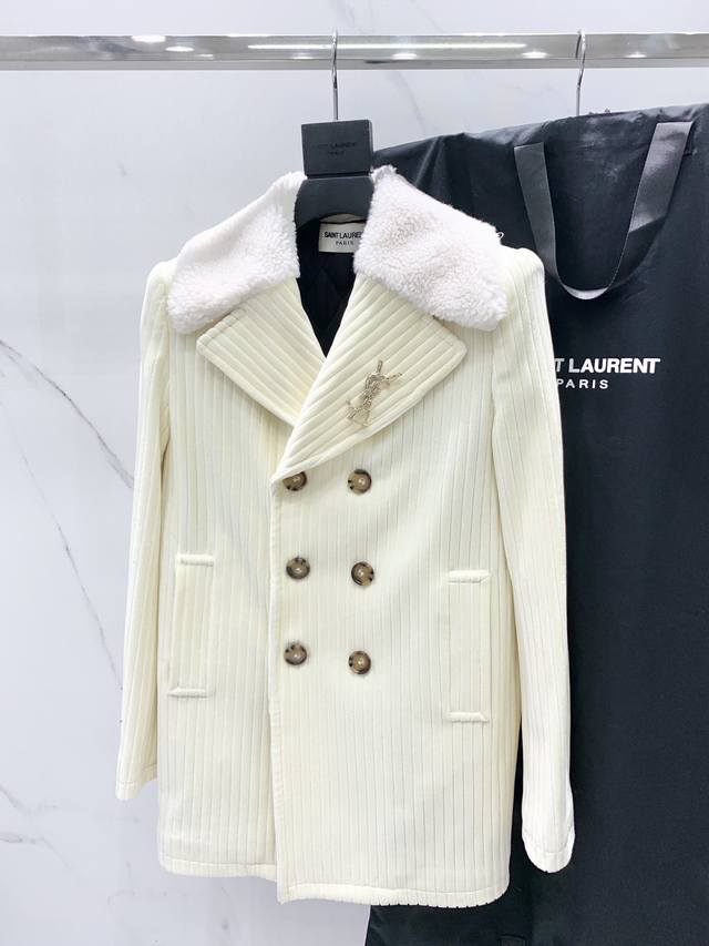 Saint Laurent Corduroy Wool Collar Jacket Shearling Collar Custom Corduroy Fabr