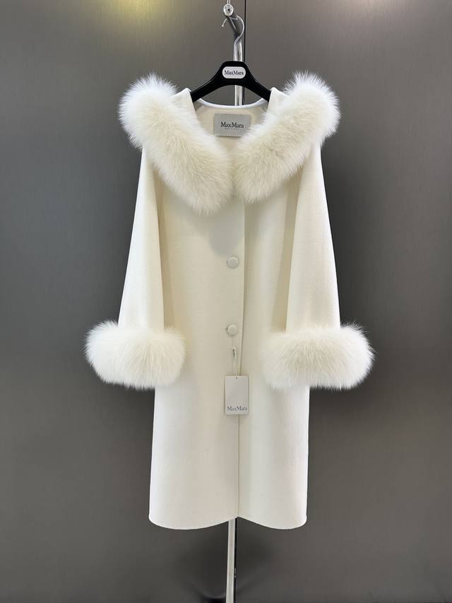 Maxmara * New Autumn/Winter High-Quality Fur Coat with Detachable Fox Fur Collar