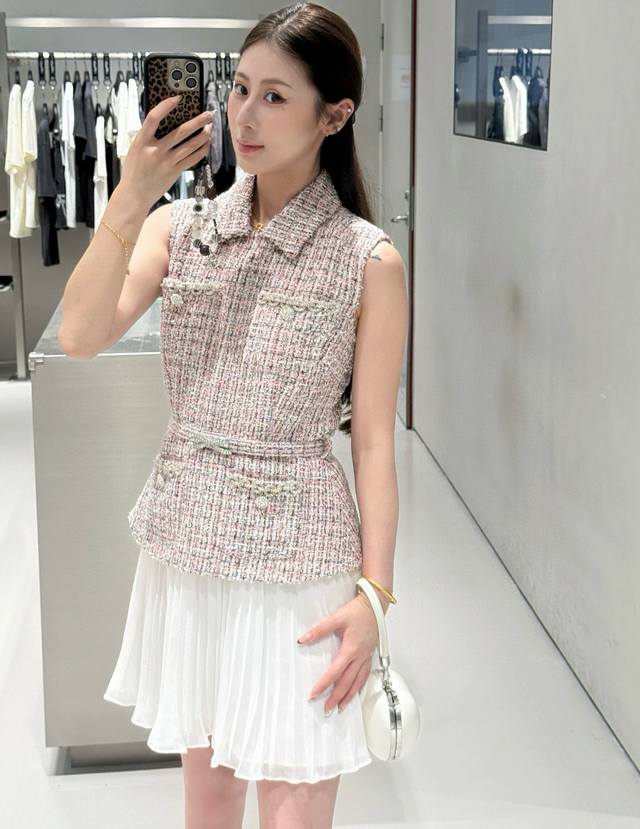 Sp*2025 Autumn/Winter New Tweed Fleece Vest Dress Pink, gentle and elegant Maill